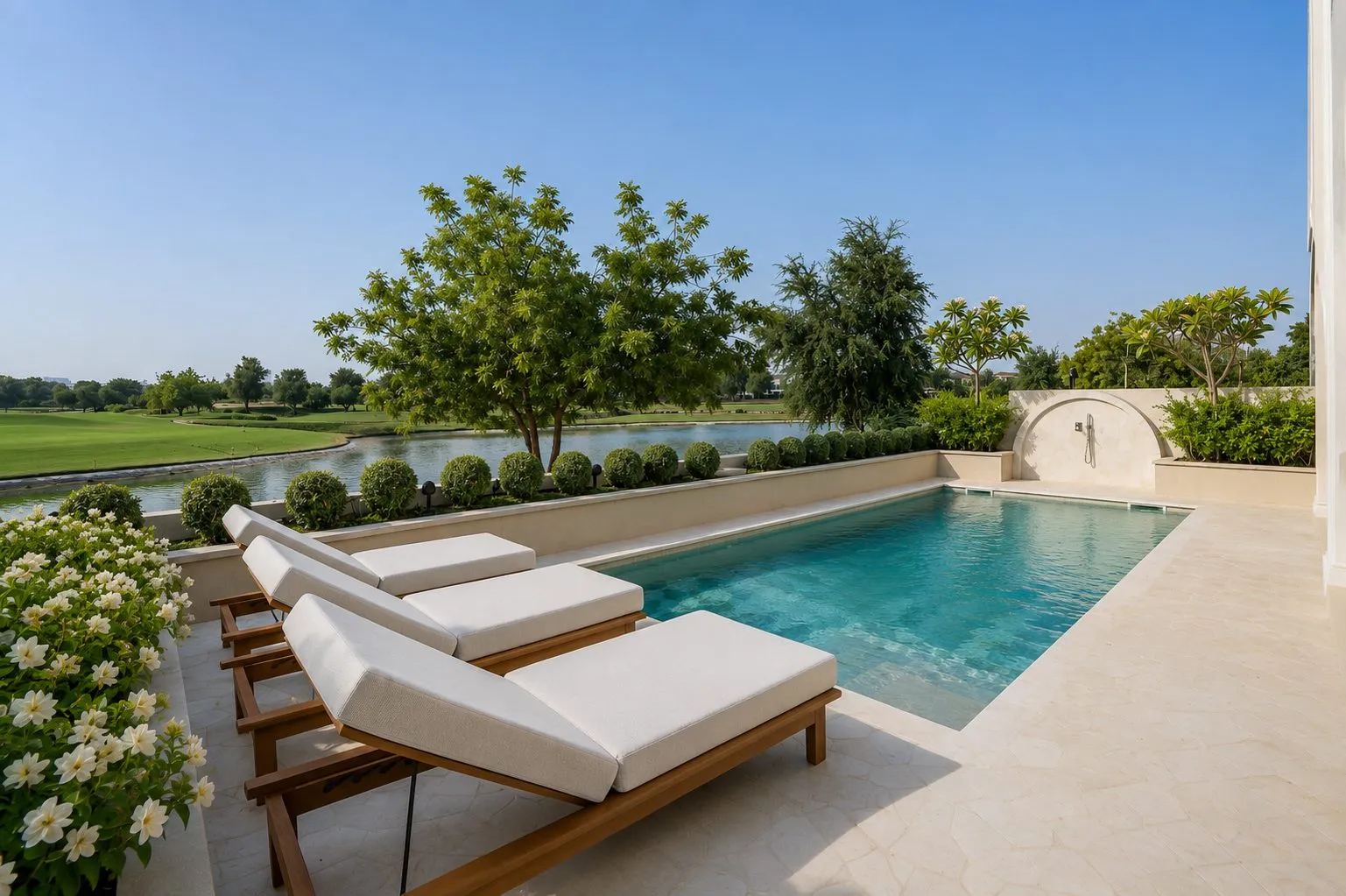 Private pool overlooking the lake and fairway