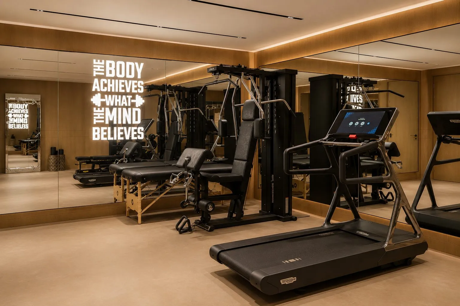 Mirror-clad wellness gym