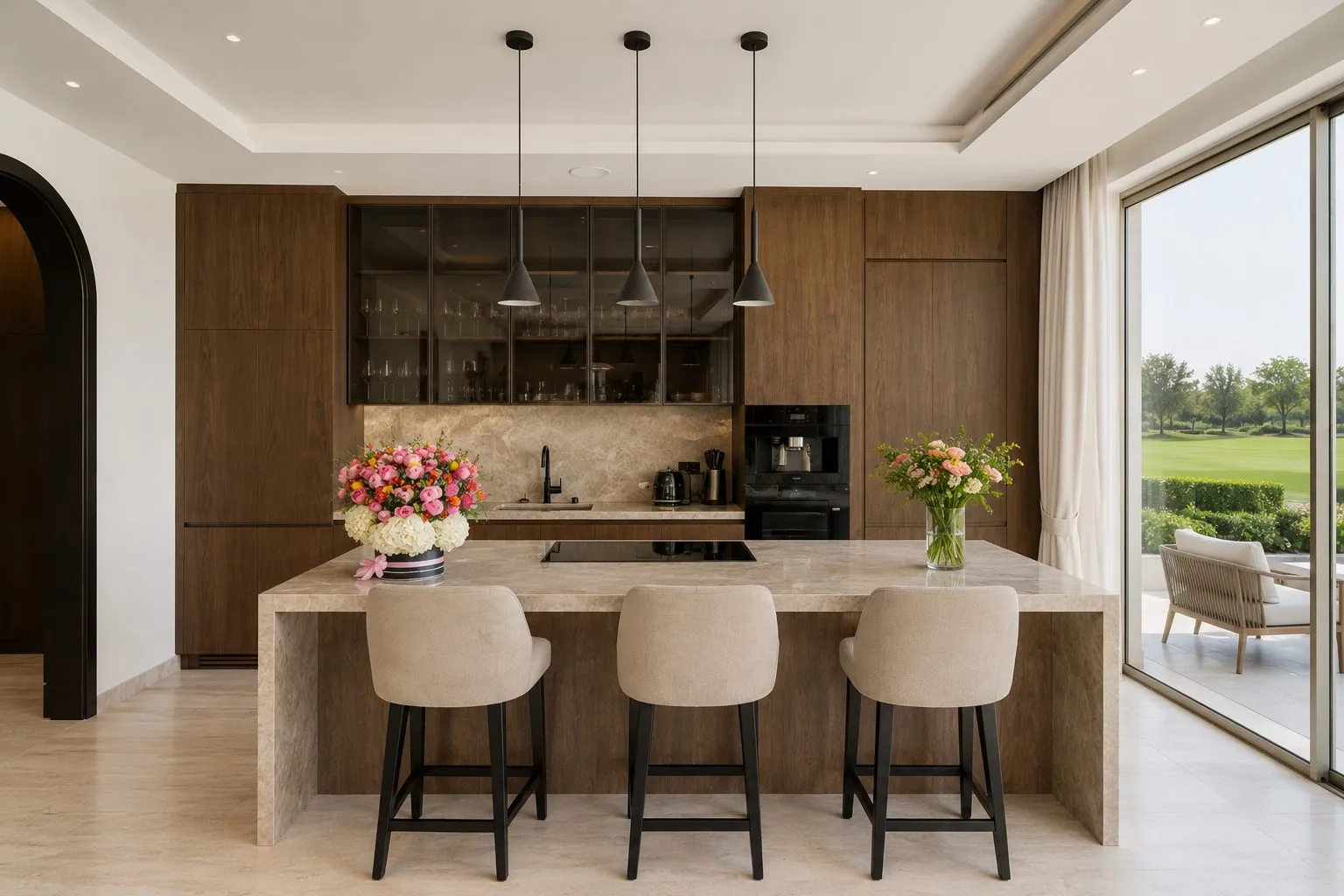 Arched foyer with grand piano
