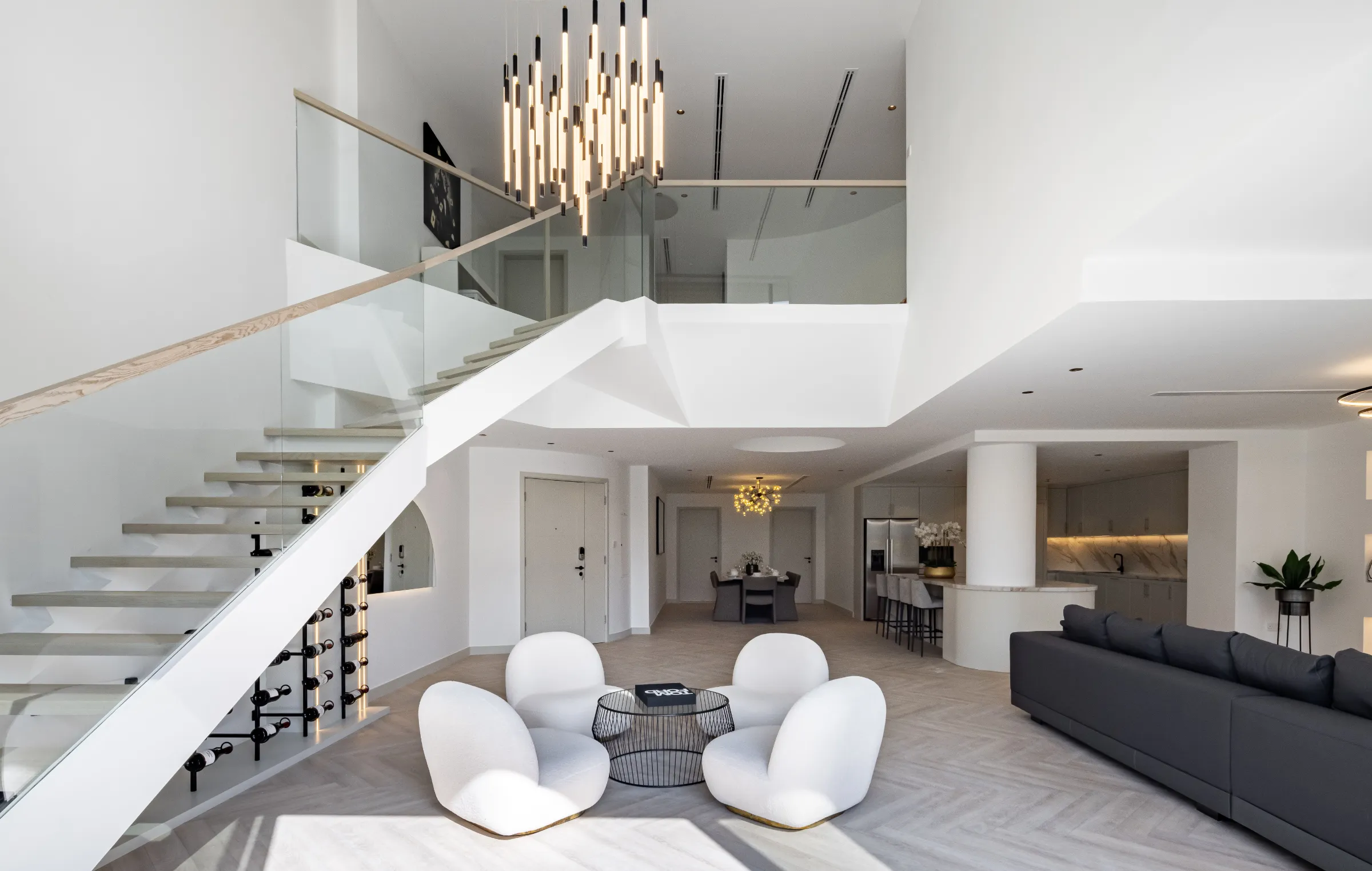 Dining area with feature joinery and pendant lighting
