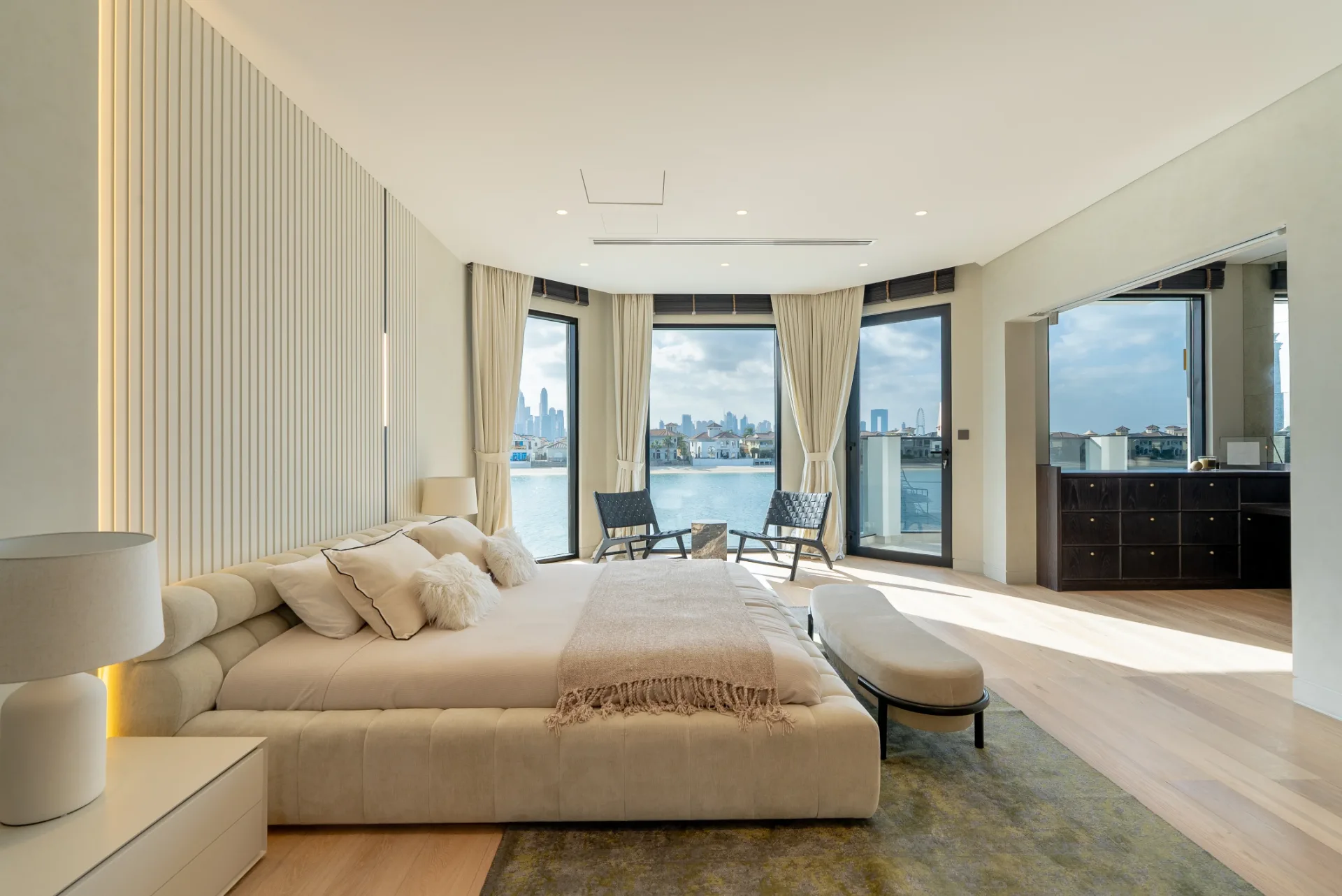 Master bedroom with Dubai Marina skyline view