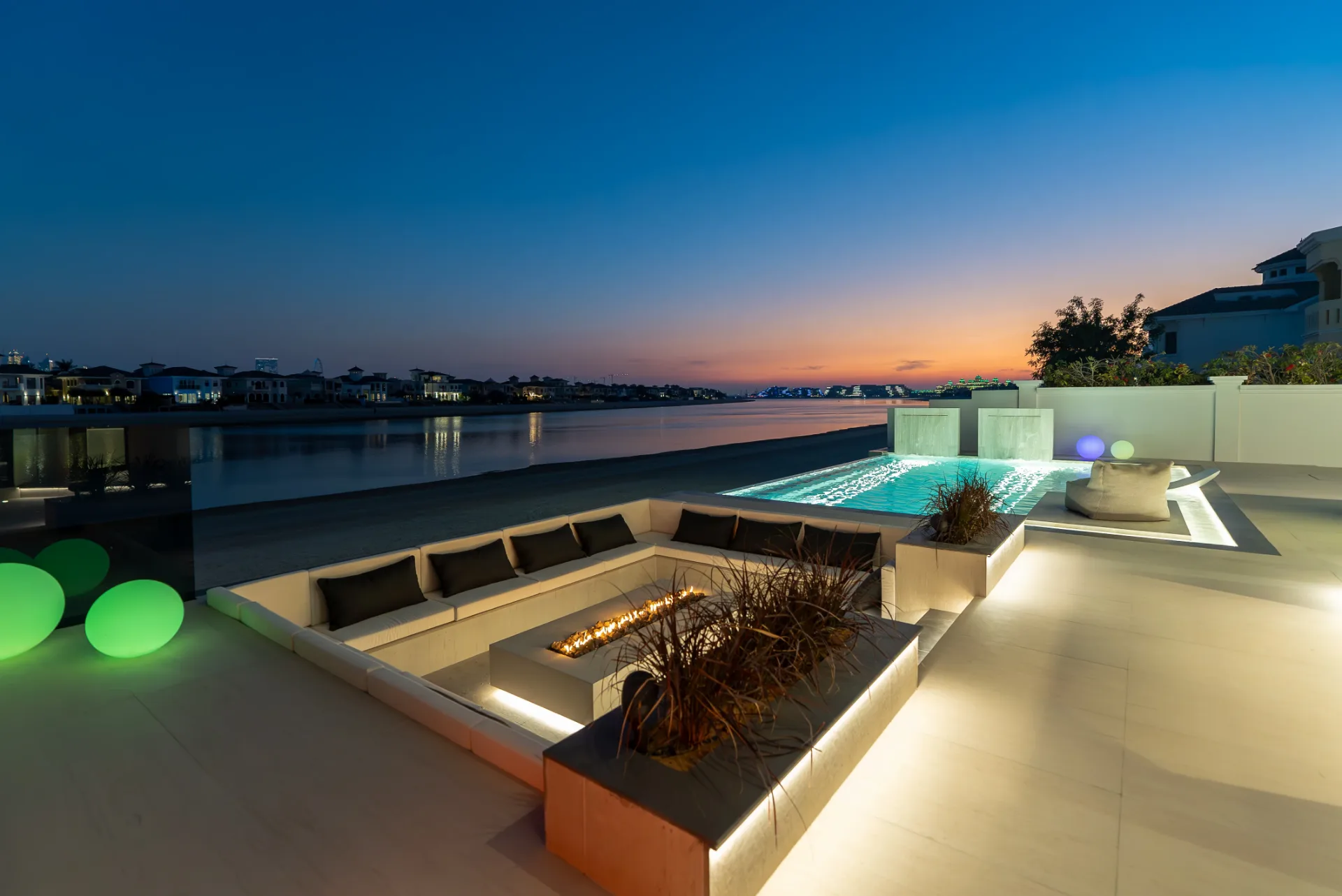 Fire-pit terrace at sunset