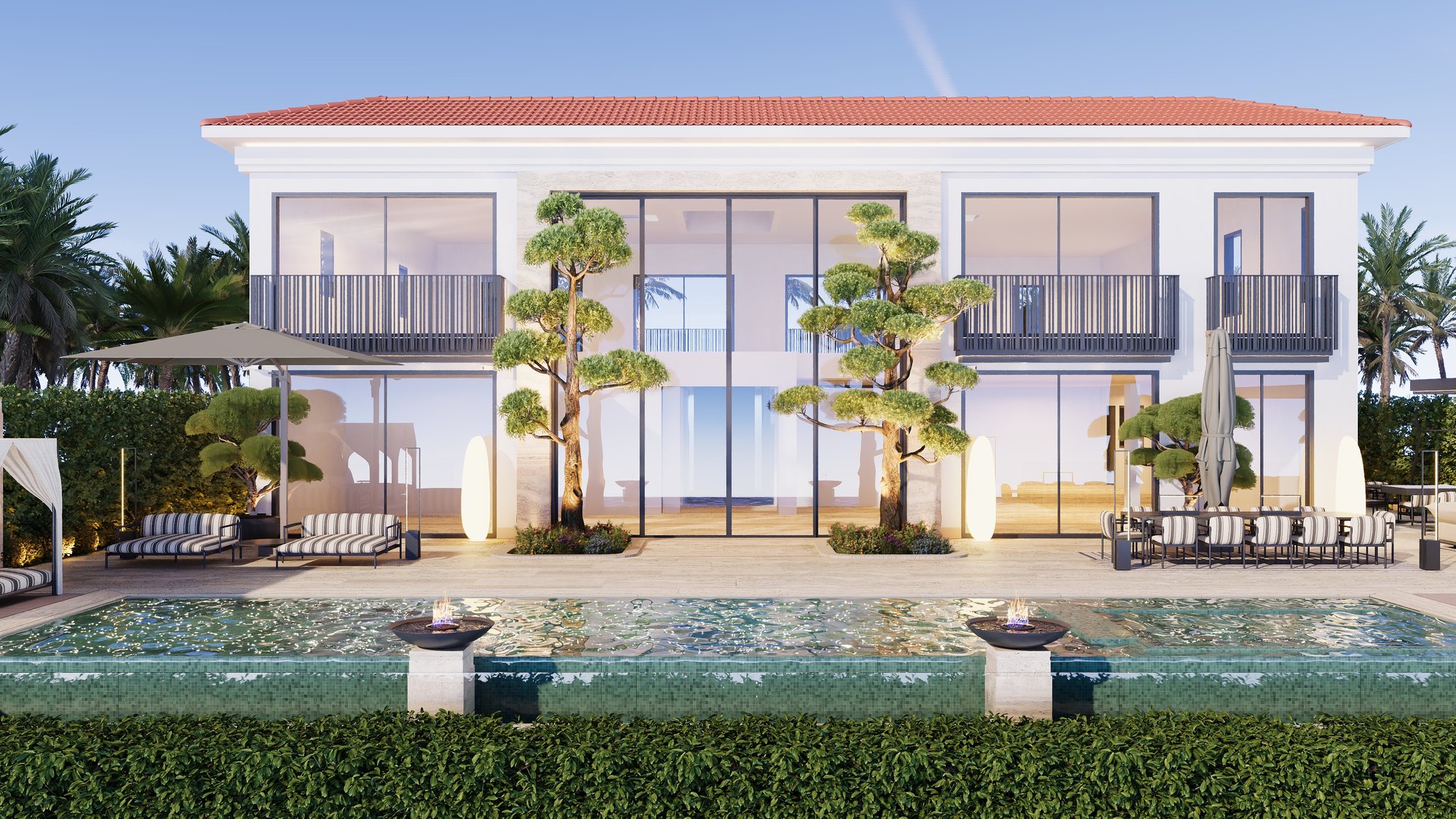 Villa Pinea at dusk, Villa 9, Cluster 20, Jumeirah Islands