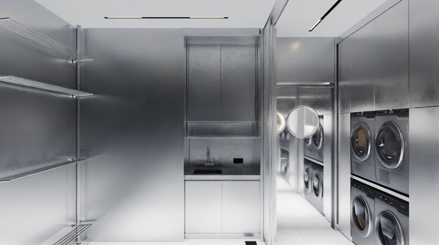 Brushed stainless-steel laundry room
