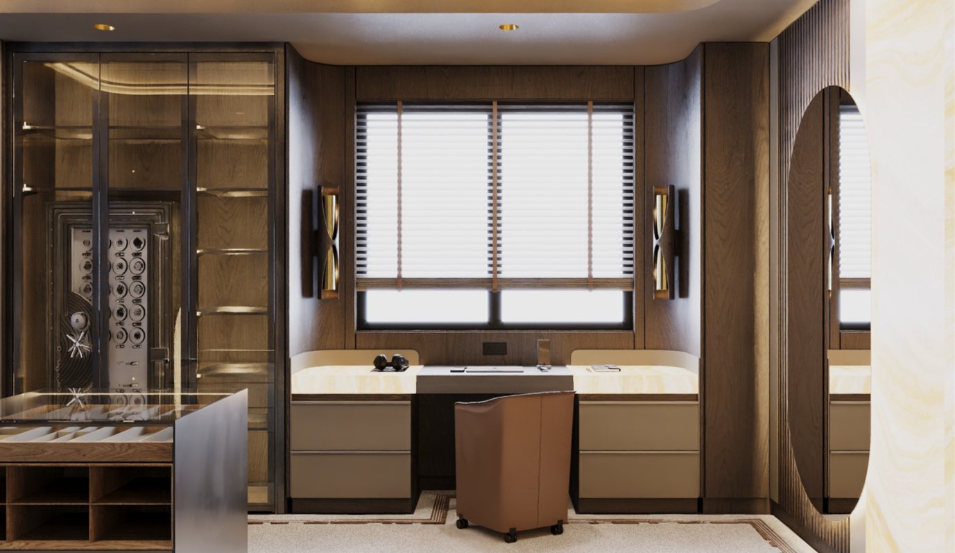 Walnut study with onyx desk and watch-winder safe