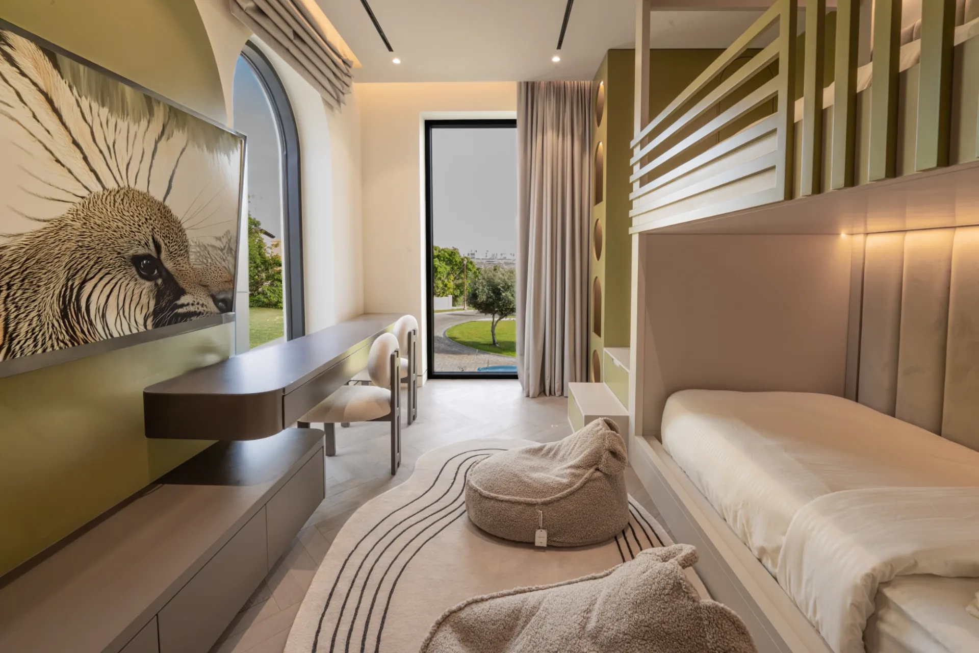 Junior suite with safari art and study desk