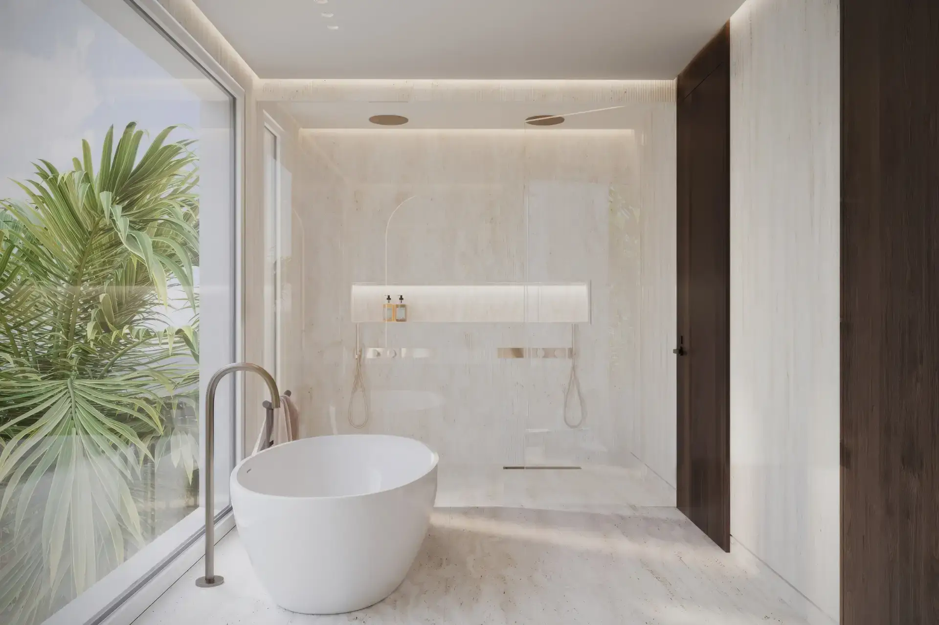 Spa-inspired master bathroom in Villa with premium finishes and modern fixtures by K4 Fit-Out.