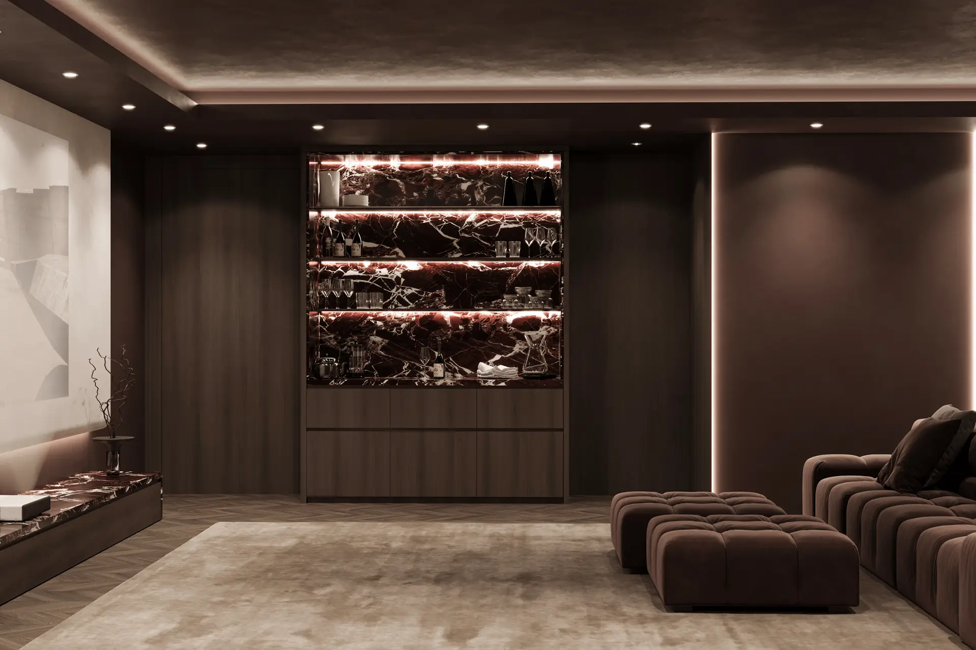 State-of-the-art home cinema in Villa equipped with advanced audiovisual systems by K4 Fit-Out.