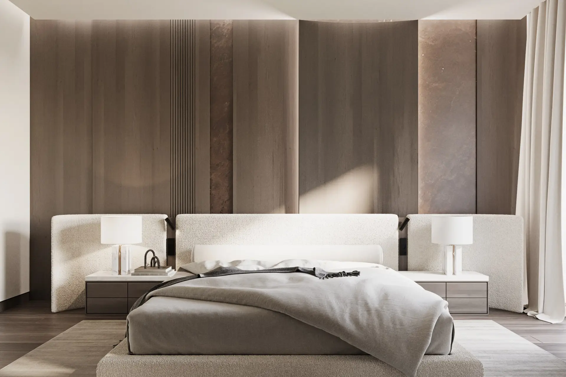 Luxurious master bedroom in Villa featuring custom-designed interiors and panoramic views by K4 Fit-Out