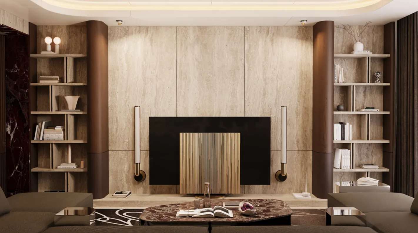 Travertine media wall