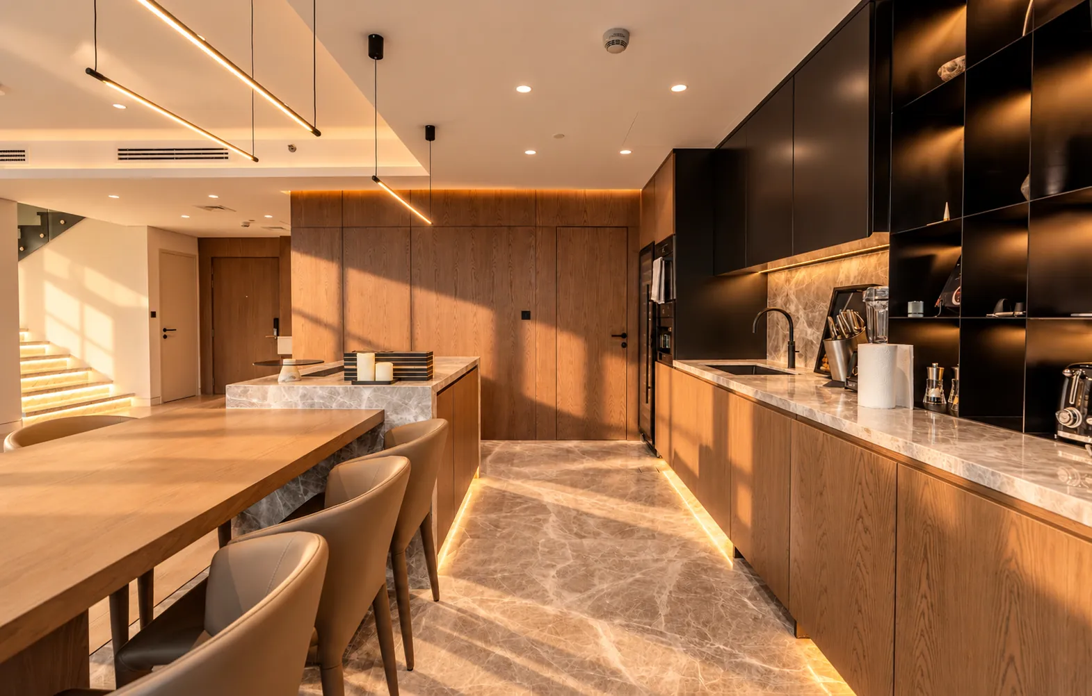 Open-plan living, dining and kitchen