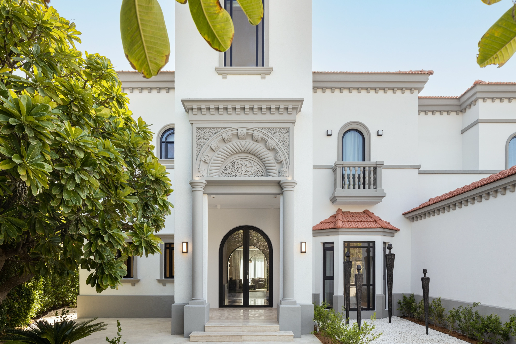 Venetian-style villa entrance and portico, Jumeirah Islands