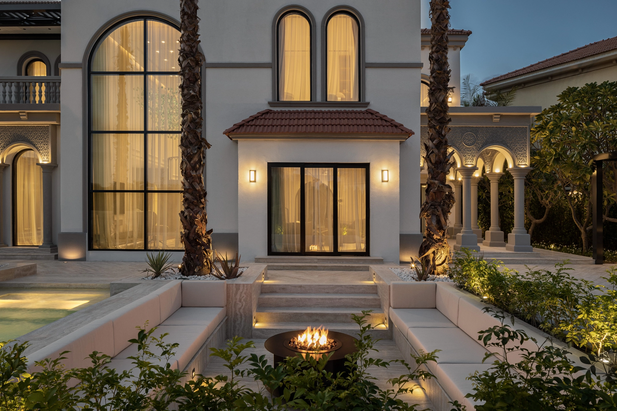 Sunken courtyard with fire pit